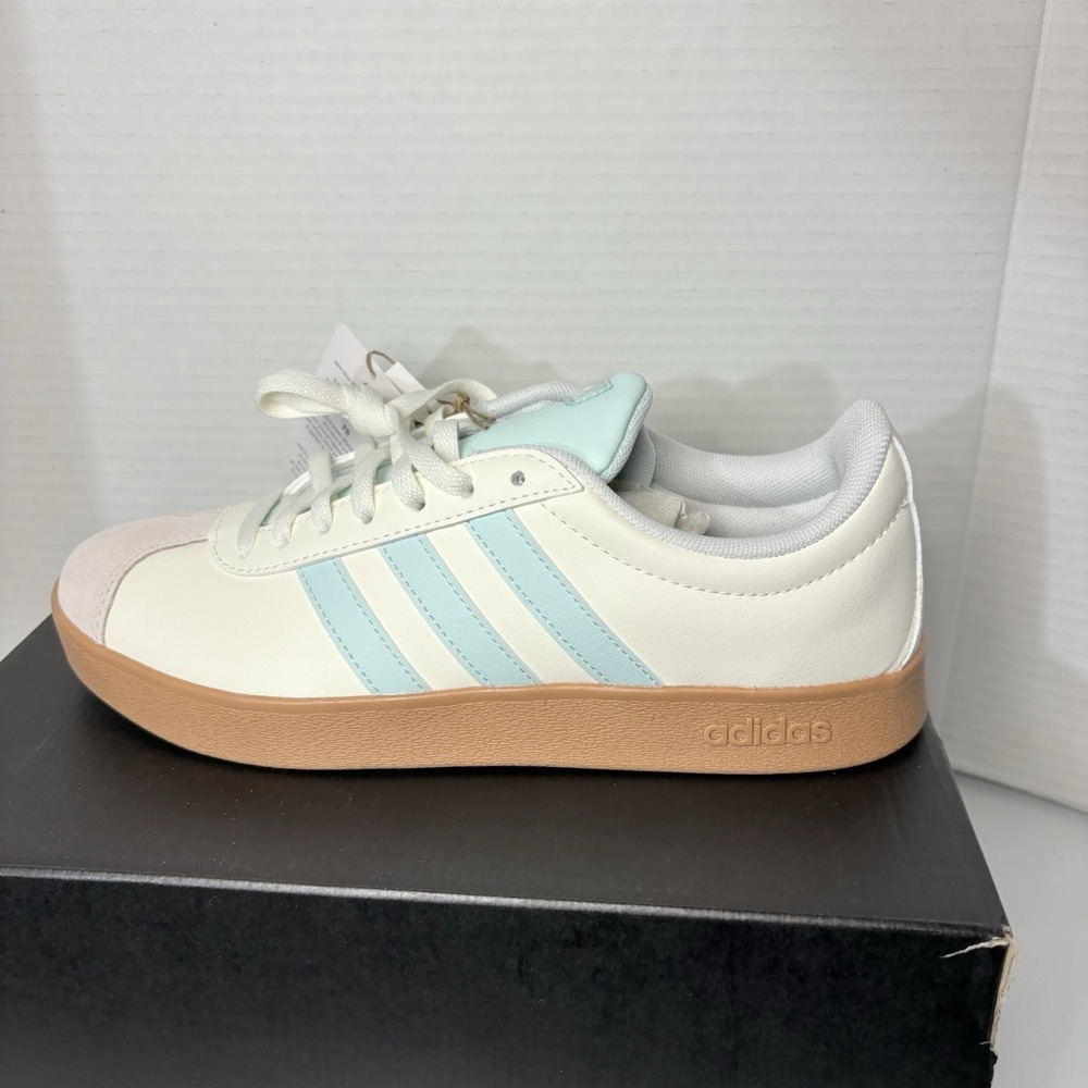 Adidas VL Court Base White Turquoise Grey Shoes JI1767 Women's Size 7.5 NEW